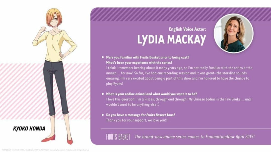 Lydia Mackay Plays Kyoko Honda In 2019 Fruits Basket Anime Dub - Anime  Feminist