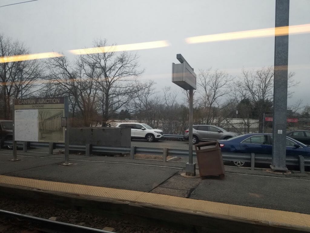 Anime Boston 2019 - Day Zero - A shot of the Canton Junction stop from the commuter rail toward Boston