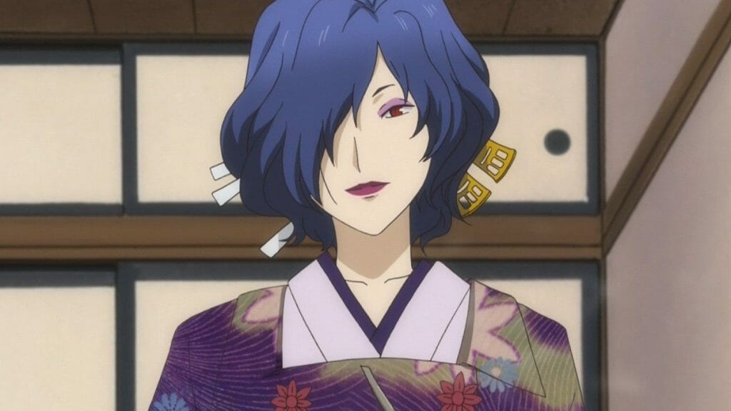 Natsume's Book of Friends Anime Still - A dark-haired woman wearing a kimono smiles.