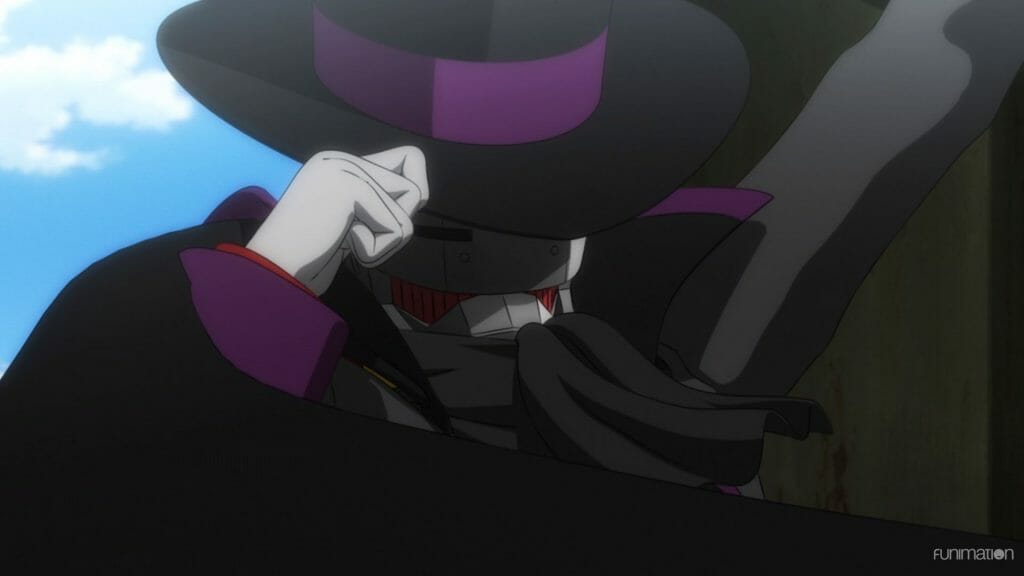 Sakura Wars the Animation Episode 2 Still - A robotic man wearing black robes and a black hat.