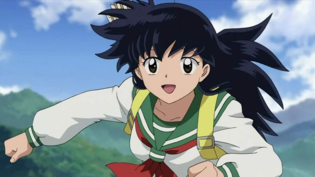 InuYasha Anime Still - A black-haired girl wearing a white sailor school uniform.