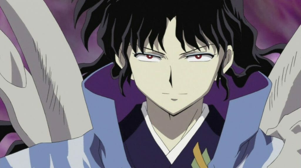 InuYasha Anime Still - a black-haired man wearing a blue kimono.