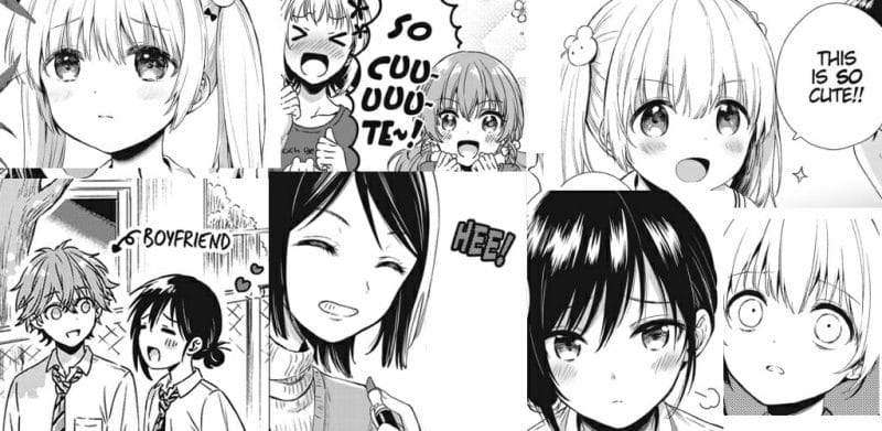A collage of panels from the English version of Kata Kotayama's Love Me For What I Am manga.