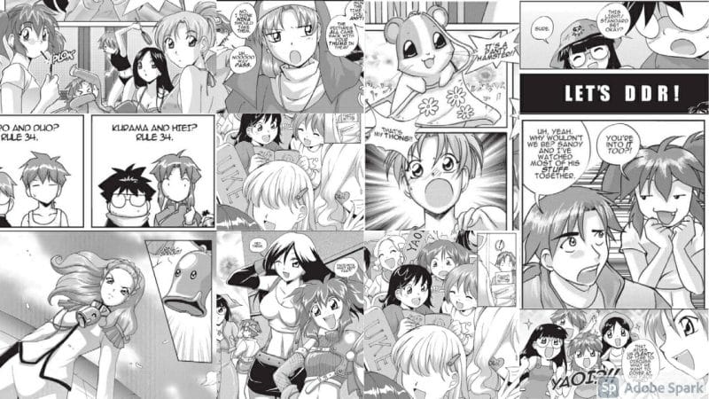 A collage of panels from Original English Language manga series Aoi House