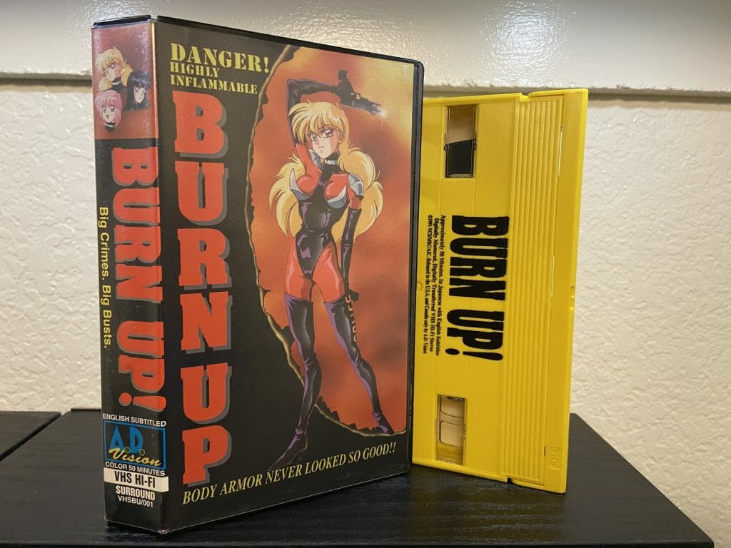 Photograph of the Burn Up! Anime VHS and its sleeve.