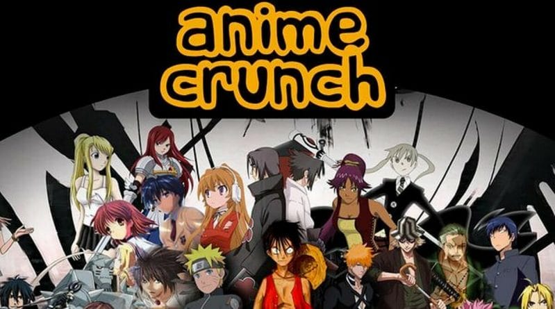 Key visual for Anime Crunch, which features the service's logo, as well as an array of characters from popular shows