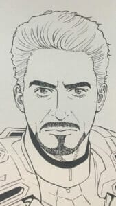 Headshot of Tony Stark, as drawn by Chūya Koyama