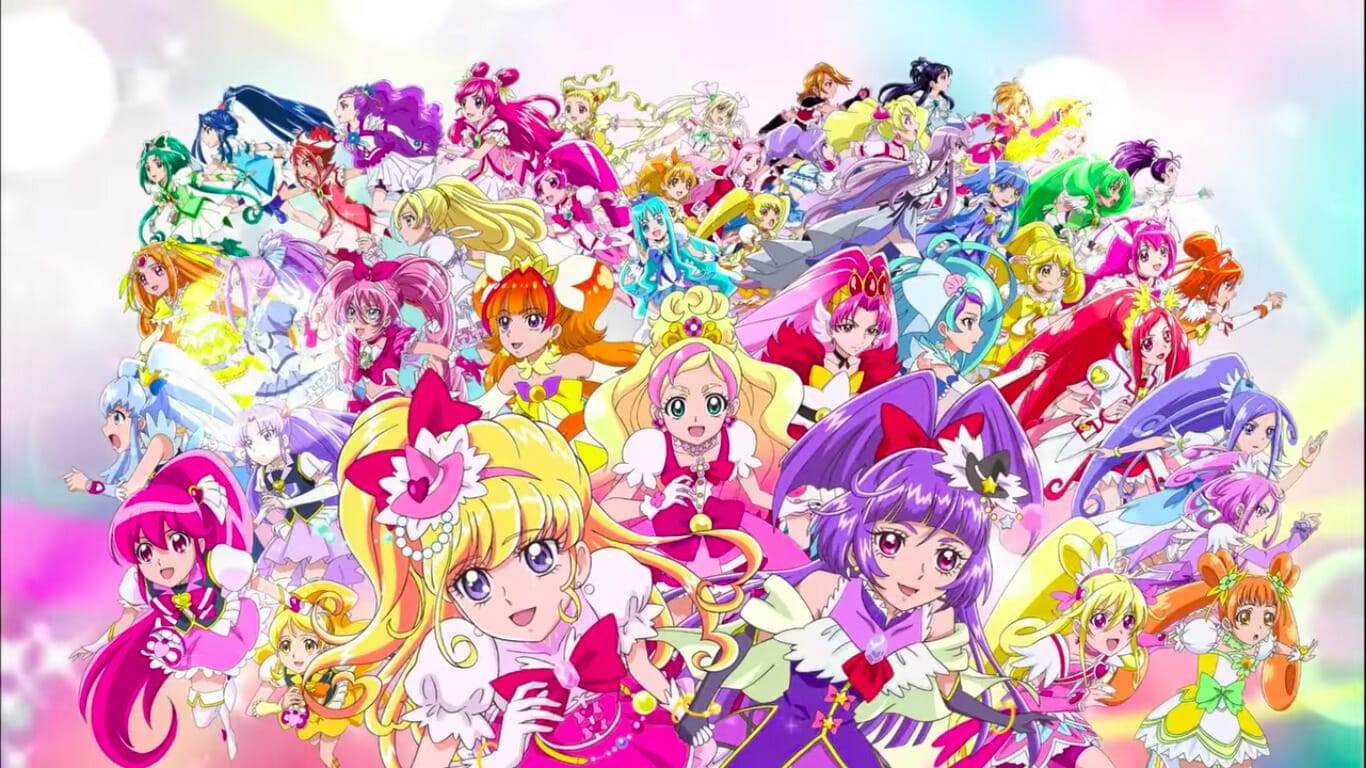 Group shot of the PreCure All Star, main characters from multiple series compiled together
