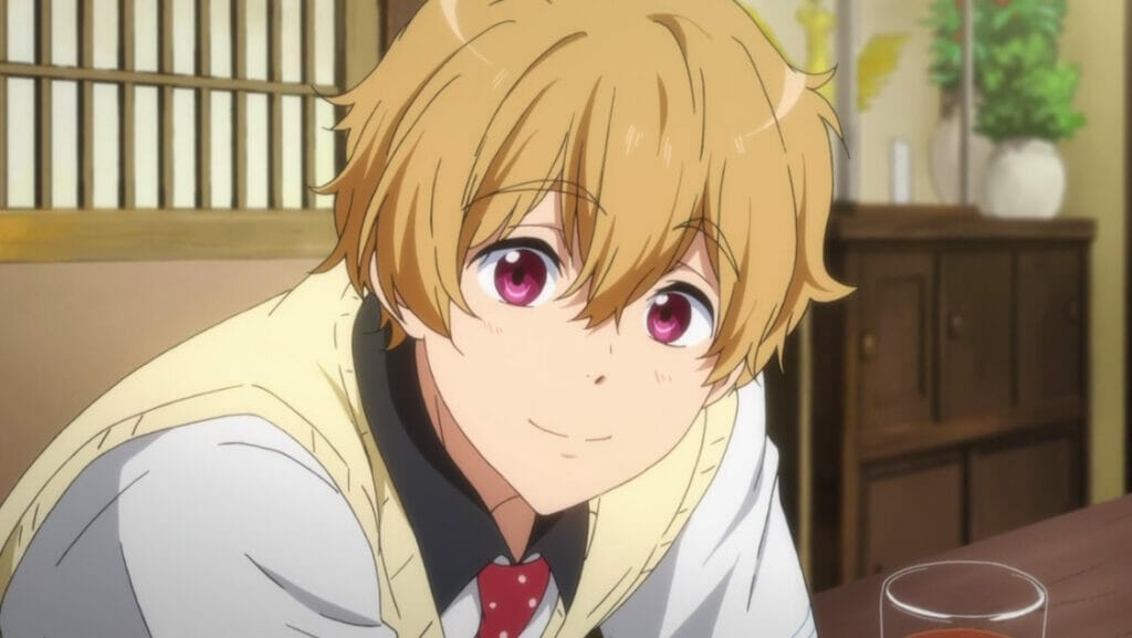 Nagisa Hazuki from Free! - an anime character wearing a vest and shirt, with sandy brown hair.