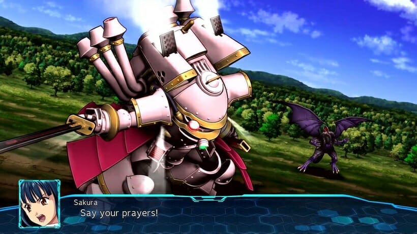 Vẫn từ Super Robot Wars 30 mô tả Kobu của Sakura Shinguji lao về phía trước để tấn công.  Chữ: "Hãy nói lời cầu nguyện của bạn!"