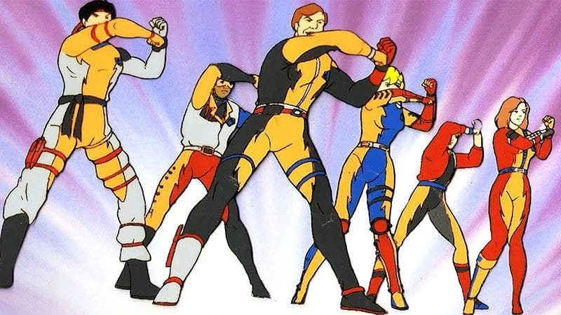 Screenshot from Bionic Six which depicts six superheroes posing.
