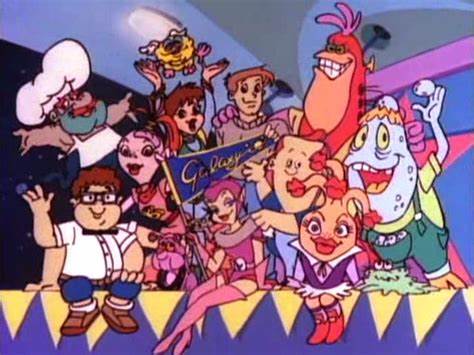 Screenshot from Galaxy High School, which depicts a number of humans and aliens posing together.