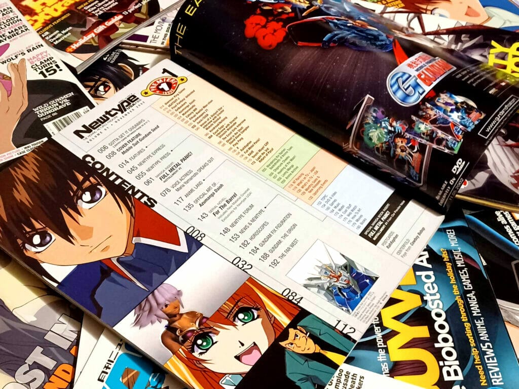 Double page spread from an issue of Newtype, showing its contents page