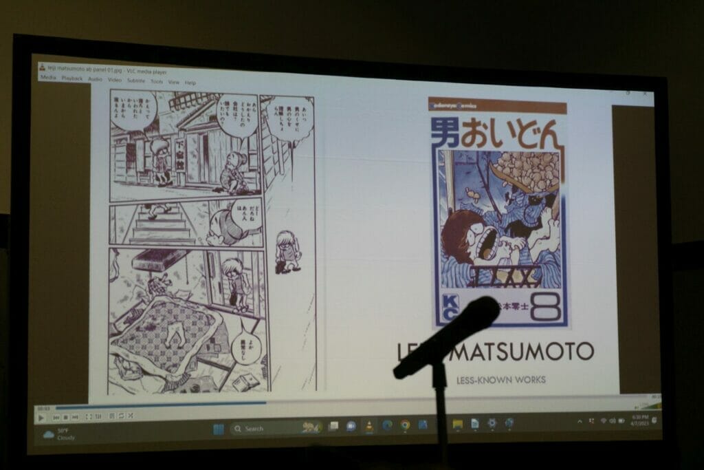 PowerPoint slide of a pair of manga panels.Text: Leiji Matsumoto: Less-Known Works