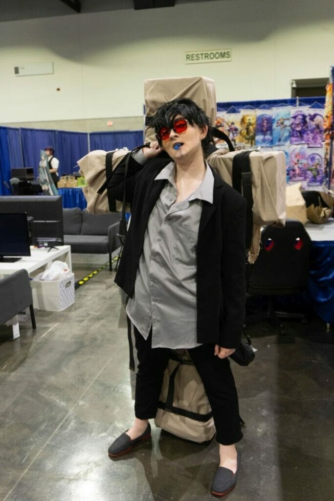 Photo taken at RI Anime Con 2023 that depicts a cosplayer dressed as Wolfwood from Trigun