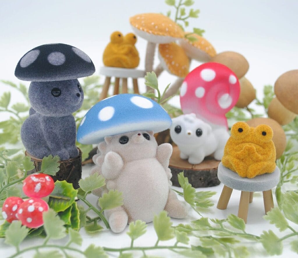 Photo of Fuzzy Friends, bears with mushroom caps on their heads