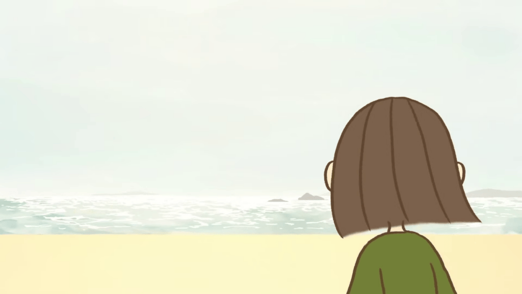 Illustration by Eri Kinoshita that depicts a brown-haired person looking over at the sea.