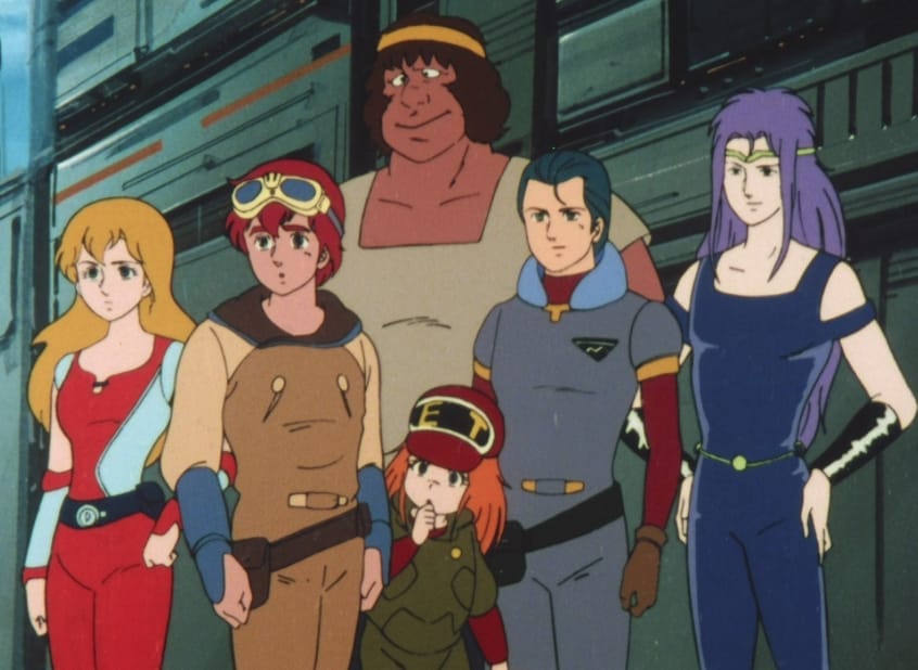 Screenshot from Robotech that depicts the main cast of the series' third season.