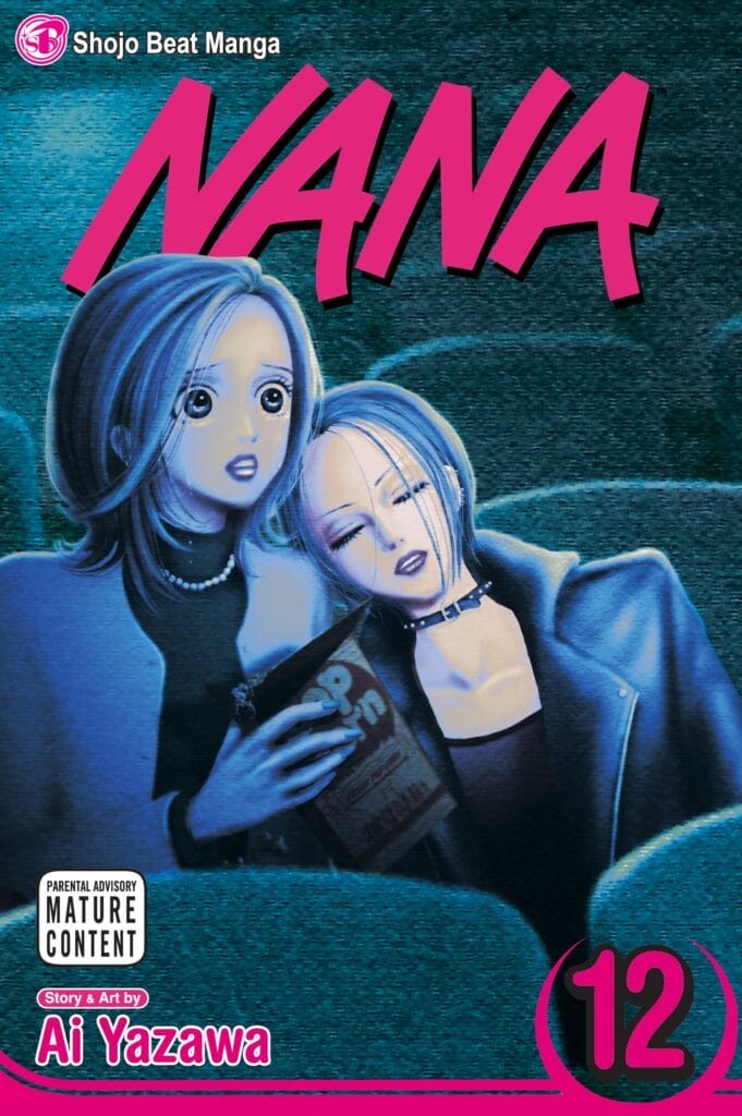 Cover art for Ai Yazawa's NANA #12, which depicts the titular leads in a movie theatre together. 