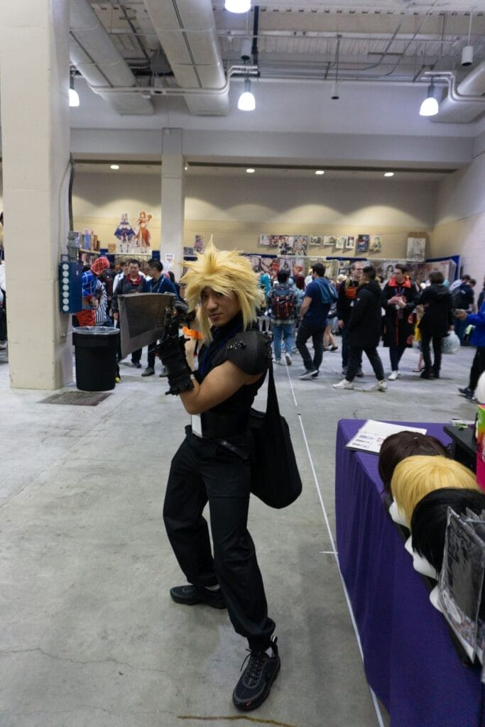Photograph of a cosplayer dressed as Cloud Strife from Final Fantasy VII