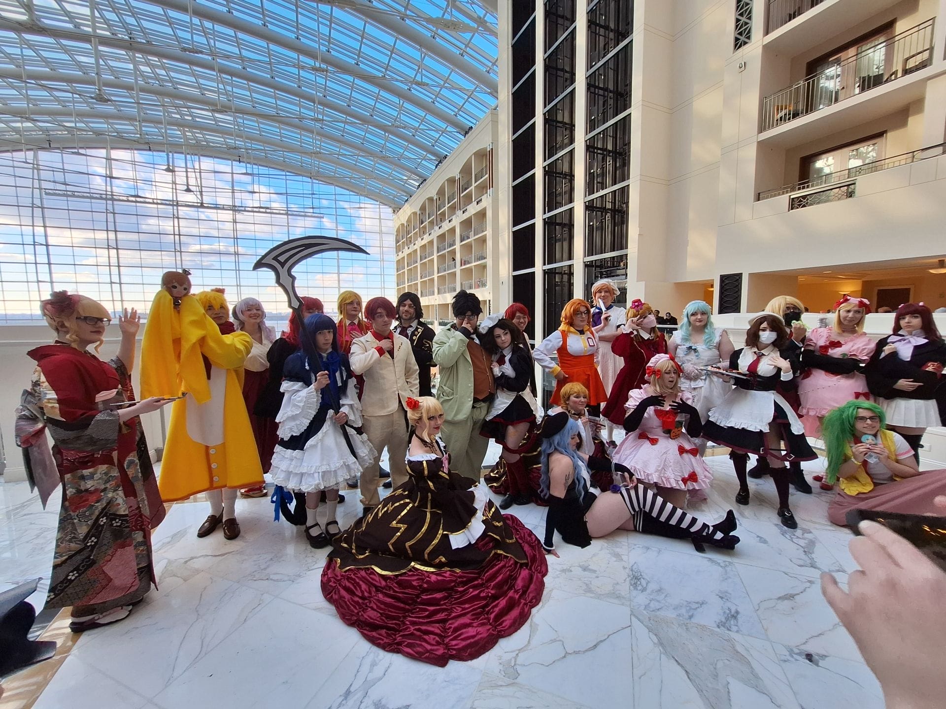Photograph of an Umineko cosplay gathering at Katsucon 2024