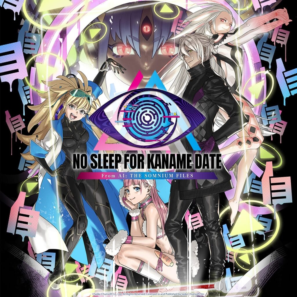Key visual for No Sleep for Kaname Date that depicts the cast posing against a geometric background.